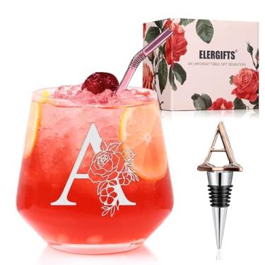 Imagem de Presentes personalizados para mulheres, monograma A-Z taça de vinho presente personalizado, presentes exclusivos de aniversário de casamento para mulheres, sua mãe, amiga, irmã, esposa, filha
