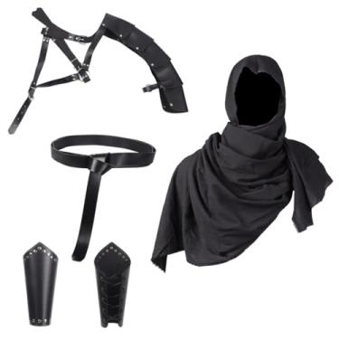 Imagem de Conjunto de fantasia de cosplay medieval masculino (5 peças) – acessórios de couro PU, capa de ombro, braçadeiras, cinto para roupas da Renascença e Halloween