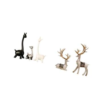 Imagem de Fenteer Conjunto de Estátuas de Cerâmica Modernas E Criativas de Girafas E Veados para Mesa, Escritório, Estante, Quarto, Sala de Estar, Decoração de Casa, Pe
