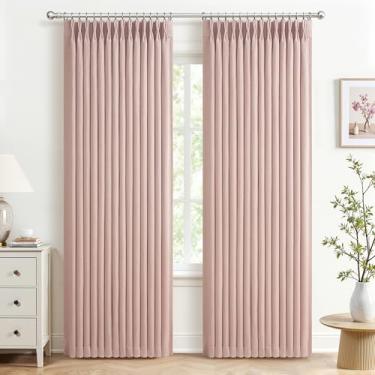 Imagem de Cortinas plissadas de linho de camada dupla rosa blush 226 cm de comprimento para quarto de crianças, conjunto de 2 painéis, lindas cortinas de janela virais texturizadas com redução de ruído em