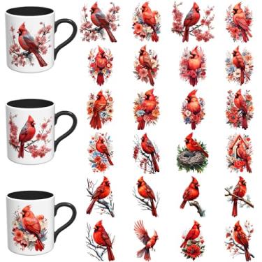 Imagem de Elewins Adesivos UV DTF - 24 folhas Red Cardinals UV DTF Cup Wrap for Canecas Vidro Café, Decalques DIY para copos, Esfregar à prova d'água em transferências para artesanato (Red Cardinal)