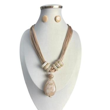 Imagem de Colar Feminino Maxi Resina Kit Com Brinco Com Fio Encerado - MLBpel, N