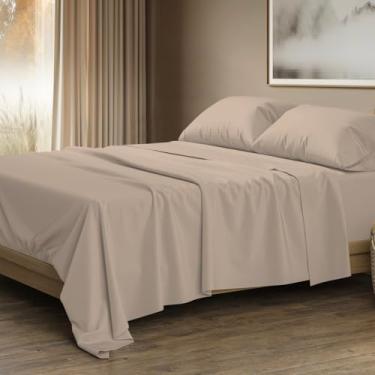 Imagem de THREAD SPREAD Lençóis 100% algodão egípcio California King Size - 1500 fios 4 peças Cal King Lençol de algodão egípcio, lençol de cetim refrescante, lençóis altos TC California King, cabe até 48 cm