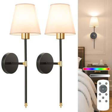 Imagem de NIORSUN Arandela de parede operada por bateria de 50,5 cm, conjunto de 2 luzes de parede recarregáveis douradas pretas com lâmpadas destacáveis de 5200 mAh reguláveis e controle remoto, arandelas sem