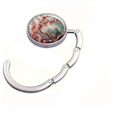 Imagem de Gancho para bolsa de mão de liga de flor – Gancho dobrável portátil para mulheres, estudantes, presente pequeno, carteira, mesa e mochila escolar