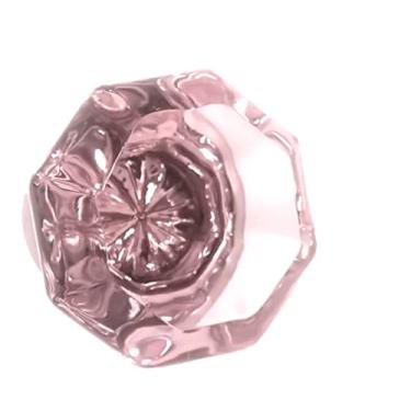 Imagem de Rousso USA Puxadores de armário de vidro octogonal rosa, vidro de cristal, 3,5 cm de largura, estilo tradicional, ferragens para portas internas, sem chumbo, acabamento em latão antigo, pacote com 2