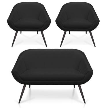 Imagem de Kit 01 Namoradeira 02 Lugares E 02 Poltronas Giovana Corino Pés Palito De Ferro Preto