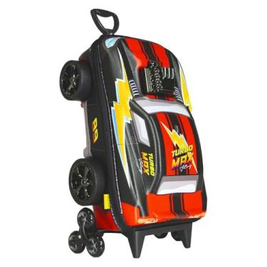 Imagem de Mochila Infantil Turbo Max 3D com Rodinhas, Formato Carro Esportivo, Preta, 50x20x26cm, 20 Litros, EVA e Poliéster, 3 Rodas Giratórias 360°, Acima de 3 Anos