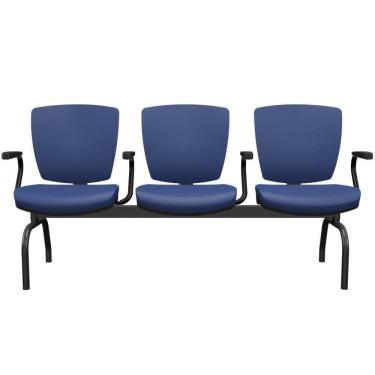 Imagem de Cadeira Longarina 3 Lugares Aeroporto Recepção Preto Baixa Flexi P03 Vinil Azul - Lyam