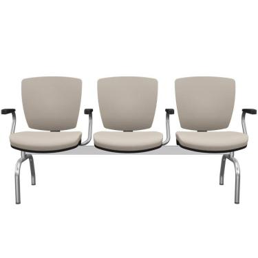 Imagem de Cadeira Longarina 3 Lugares Aeroporto Recepção Cromado Baixa Flexi P03 Vinil Bege - Lyam