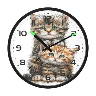 Imagem de SEHANY Relógio de parede de gato fofo, silencioso, sem tique-taque, operado por bateria, controle de som, luz noturna, relógios de parede para sala de estar, cozinha, quarto, escritório, decoração de