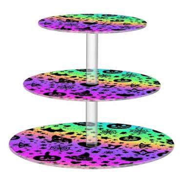 Imagem de Blueangle Suporte redondo de cupcake de 3 camadas – Torre de sobremesa acrílica de abóbora gradiente arco-íris, suporte de sobremesa em camadas antiderrapante para chá de bebê, aniversário, festa de