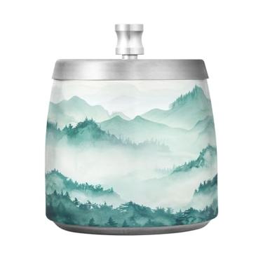 Imagem de SEHANY Cinzeiro Majestic Mountain Peak com tampa para cigarros, à prova de vento, sem fumaça, aço inoxidável, cinzeiros para uso interno e externo, grande, inodoro, para fumantes, decoração de