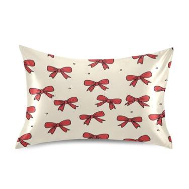 Imagem de Blueangle Fronha de cetim Red Bows para cabelo e pele, fronha de seda, tamanho Queen (50,8 x 76,2 cm) - Capas de almofada de cetim com fecho de envelope (704)