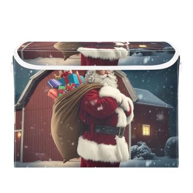 Imagem de SEHANY Cestas de armazenamento de Papai Noel de Natal com tampas, organizador de caixas de armazenamento de tecido para armário de roupas, cobertor de escritório, berçário, 42 x 32 x 30 cm