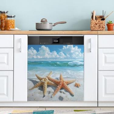 Imagem de SEHANY Capa magnética de máquina de lavar louça, estrela do mar, mar, praia, adesivos magnéticos decorativos antiarranhões para painel de geladeira e lava-louças, decoração personalizada de cozinha