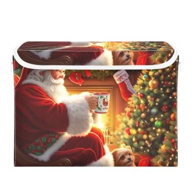 Imagem de SEHANY Cestas de armazenamento de Papai Noel de Natal com tampas, organizador de caixas de armazenamento de tecido para armário de roupas, cobertor de escritório, berçário, 42 x 32 x 30 cm