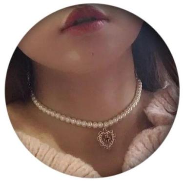 Imagem de Colar Chocker Pérolas Pingente Coração Gargantilha - DCXAM