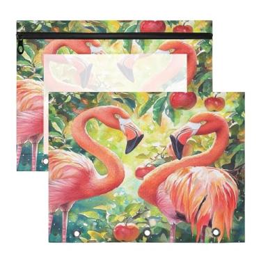 Imagem de SEHANY Pasta de lápis flamingo rosa com 3 anéis - bolsa de documentos com zíper tamanho A4 com janela transparente para sala de aula, escritório, 2 peças