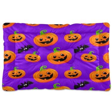 Imagem de SEHANY Cama de Halloween Pumpkins para cães e gatos com fundo antiderrapante, caixa de canil, colchão macio para animais de estimação, lavável para cães pequenos, médios e grandes, gatos, 91 x 61 cm