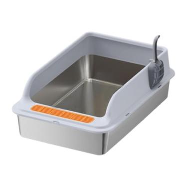 Imagem de Bothyi Caixa de areia para animais de estimação com tampa aberta, banheiro para gatos internos, caixa de areia para gatos, comadre de gato, grande, Cinza Claro