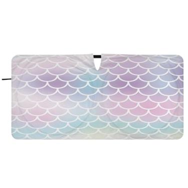 Imagem de Blueangle Para-brisa com escamas de sereia violeta e azul - 149,9 cm x 76,2 cm dobrável para janela dianteira do carro blocos de para-sol raios UV viseira de sol (980)