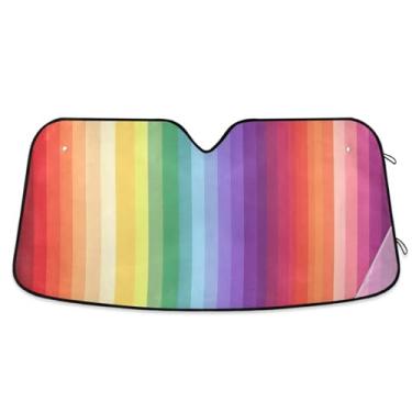 Imagem de ATTX Pára-brisas de carro com linhas coloridas 139.7 cm x 70.1 cm Escudo solar universal com proteção UV, persiana de janela frontal automática dobrável para caminhões Sedans SUVs #691