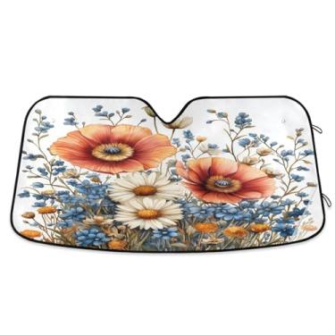 Imagem de ATTX Elegant Wildflowers para-sol para para-brisas de carro 144.8 cm x 80.0 cm Protetor solar universal com proteção UV, persiana de janela frontal automática dobrável para caminhões Sedans SUVs #81