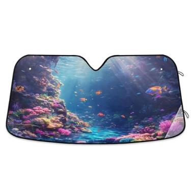 Imagem de SEHANY Para-brisa de carro colorido de recifes de corais e peixes, para-sol para mulheres, pára-brisa frontal dobrável, bloqueia raios UV, mantém o veículo fresco, para-sol de carro para caminhão SUV