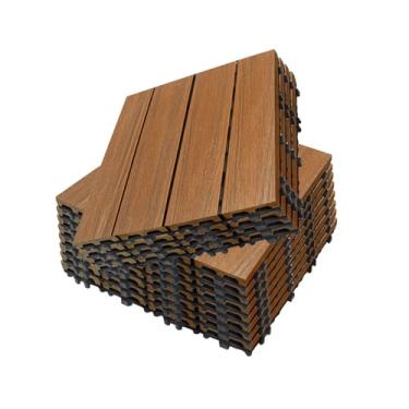 Imagem de Azulejos de deck interligados, azulejos de piso de pátio composto WPC com sistema de clique função de drenagem para varanda piscina varanda quintal área de jogo terraço todos os climas uso A5 12 peças