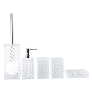 Imagem de MotiveTech Conjunto de 5 peças de acessórios para banheiro: porta-escova de dentes, copo para enxaguante bucal, presente, suprimentos para banheiro, fácil de, Branco