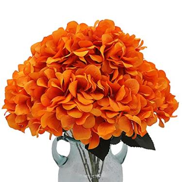 Imagem de Fantasy Gardens 2 buquês de flores artificiais vintage de seda hortênsias com hastes, 10 cabeças de flores, casa, cozinha, jardim, festa, festival, bar, casamentos e celebrações (laranja)