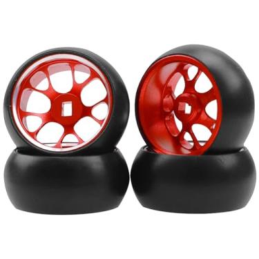 Imagem de 4Pack Vgoohobby 1/28 Tires Plastic Drift Car Tyres w/Alloy Wheel Rims Compatible with Wltoys K969 K989 Kyosho Mini-Z Mini-Q Mini-D 1/28 RC Drift Car (Red)