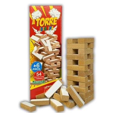 Imagem de A Torre kids, Jogo de Torre em Madeira MDF, 54 Peças para Crianças 6+ Anos e Adultos, Brinquedo Educativo, Caiu Perdeu