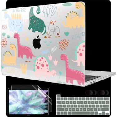 Imagem de MEEgoodo Capa para MacBook Pro 13 polegadas 2022 2021 2020 A2338 M2/M1 A2251 A2289, capa rígida para laptop com teclado e capa de câmera compatível com MacBook Pro de 13 polegadas, dinossauros fofos