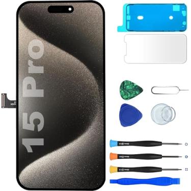 Imagem de MP+ Tela de substituição para iPhone 15 Pro, [FHD] [COF] Montagem digitalizador de tela sensível ao toque 3D com fita adesiva à prova d'água