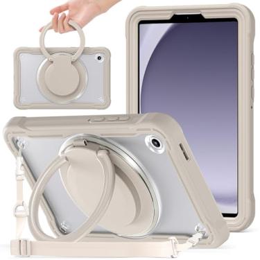 Imagem de Miimall Capa para Galaxy Tab A11 2025 de 2025 com suporte giratório de 360 graus, alça de ombro embutida, resistente à prova de choque, capa para tablet Samsung Galaxy A11, cáqui transparente