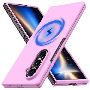 Imagem de JUMIUSTNB Capa magnética para Galaxy Z Fold 7, compatível com carregamento sem fio, fina, anti-amarela, rígida, capa protetora de policarbonato para Galaxy Z Fold 7, roxo claro (13-84)