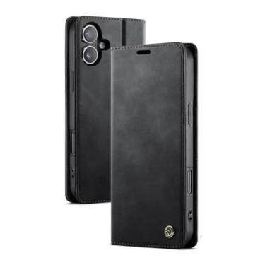 Imagem de HTVJFX Capa de celular com suporte magnético de couro e carteira de luxo para iPhone 16E (preta)