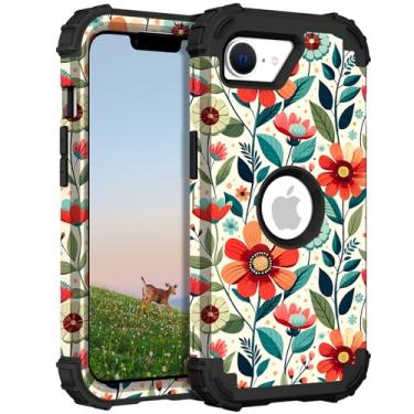 Imagem de TEECOVER Capa para iPhone 16e, resistente à prova de choque, proteção total de plástico rígido + capa protetora de borracha de silicone macio para iPhone 16e - 6,1 polegadas, flores vermelhas