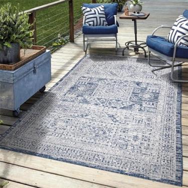 Imagem de Tapete para ambientes externos 3x5 cinza à prova d'água, tapete externo para deck ou pátio, 20 x 25 cm, tapetes misturados para uso ao ar livre, varanda frontal com suporte de borracha, tapete lavável