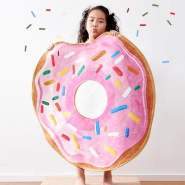 Imagem de JINCHAN Tapete redondo fofo de 1,2 m, donut, morango, divertido, lavável, tapete para sala de jogos, doce, sobremesa, círculo, antiderrapante, 1,2 m, redondo, macio, aconchegante, rosa, presente