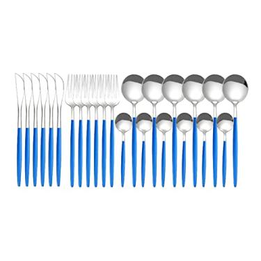 Imagem de Conjunto de talheres aço inoxidável com 24 peças para cozinha faca colher louça mesa minimalistas resistentes anti-ferrugem fáceis limpar elegantes modernos casa festa restaurante
