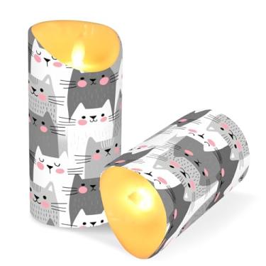 Imagem de Blueangle Pacote com 2 velas cinza sem chama para gatos com controle remoto e temporizador, velas LED cintilantes (7,6 cm x 15 cm) para decoração de casa, casamento, acampamento (150)