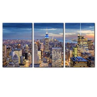 Imagem de Pacimo Nova York Cityscape Wall Art Decor for Living Room Office City Skyline Canvas Prints Painting Home Decor Modern Artwork Stretch and Framed Ready to Hang - Painéis de 40 cm x 61 cm x 7 cm
