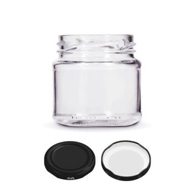 Imagem de Kit 20 unidades - Pote de Vidro Redondo Mini Belém 150ml - Tampa Preta