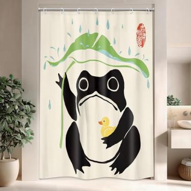 Imagem de LGhtyro Conjunto de cortina de chuveiro de sapo engraçado 122 cm L L x 183 cm A leva lótus fofo pato asiático estilo tradicional japonês animal folha acessórios de banho chuva arte sapo decoração de