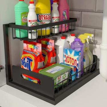 Imagem de Organizador Sob a Pia de Armário com Extensão 2 Andares Prateleira Armazenamento Gaveta Deslizante Multifuncional para Cozinha Banheiro