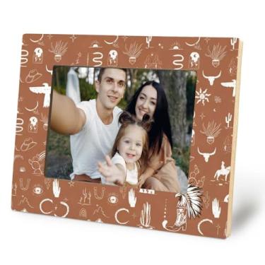 Imagem de Likjad Moldura ocidental 12 x 18 cm, decoração boho, decoração ocidental, rústico, deserto, sudoeste, marrom, madeira, para decoração de casa, quarto, mesa, mesa, parede
