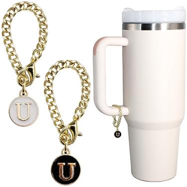 Imagem de Wabogove Berloque de letras para Stanley Cup, 2 peças, nome inicial, identidade, alça personalizada, berloque para copo Stanley, Liga de aço, Sem Pedra Preciosa